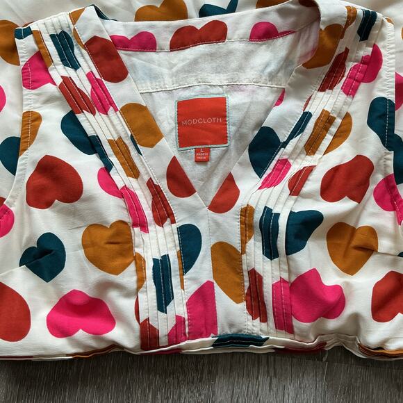 Modcloth Multicolor Pintuck A Line Heart Dress Large Valentine - Picture 13 of 13